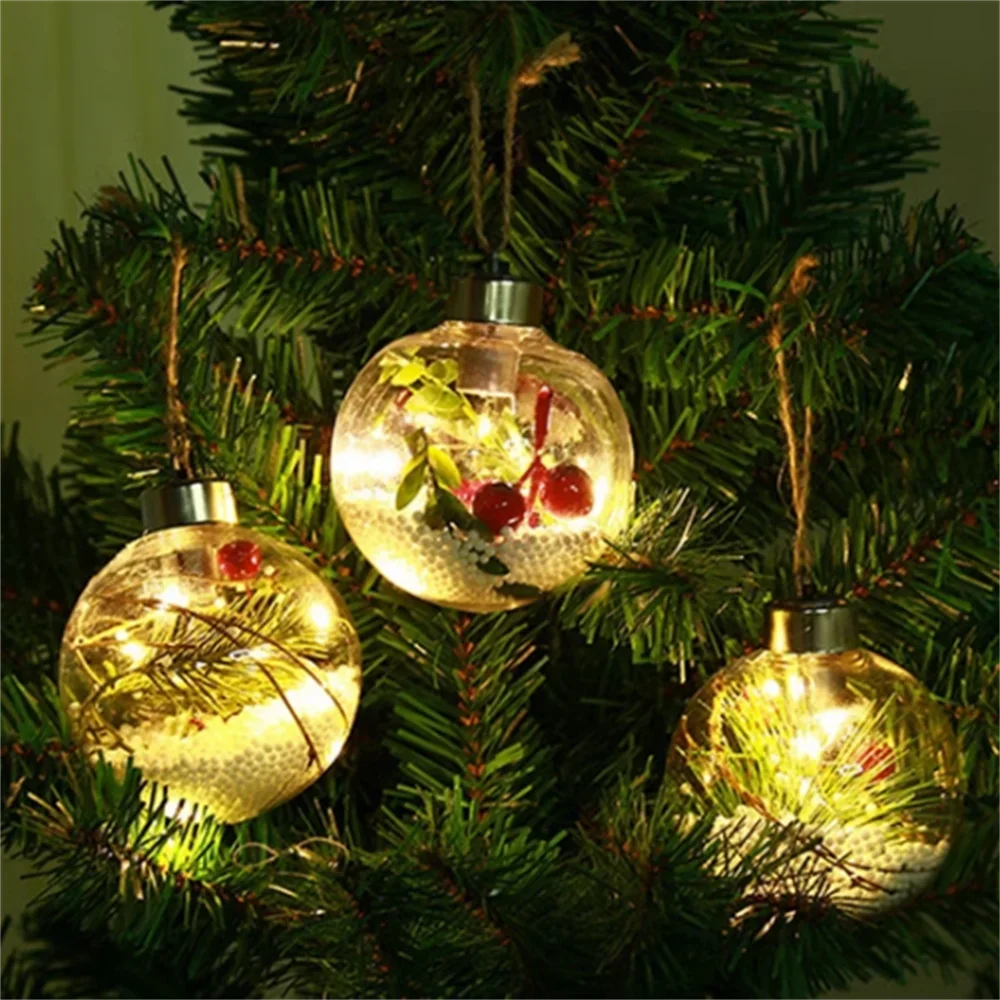 Transparent Ball Light Plastic Hanging Bulb Christmas Trees Bauble Ornament Wedding Gift Present Party Home Decoration