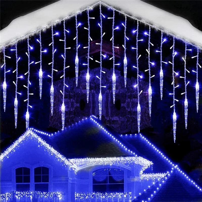 2024 Christmas Garland LED Curtain Icicle String Lights AC 220V /110V Garden Street Outdoor Decorative Droop Lamp Holiday Light.