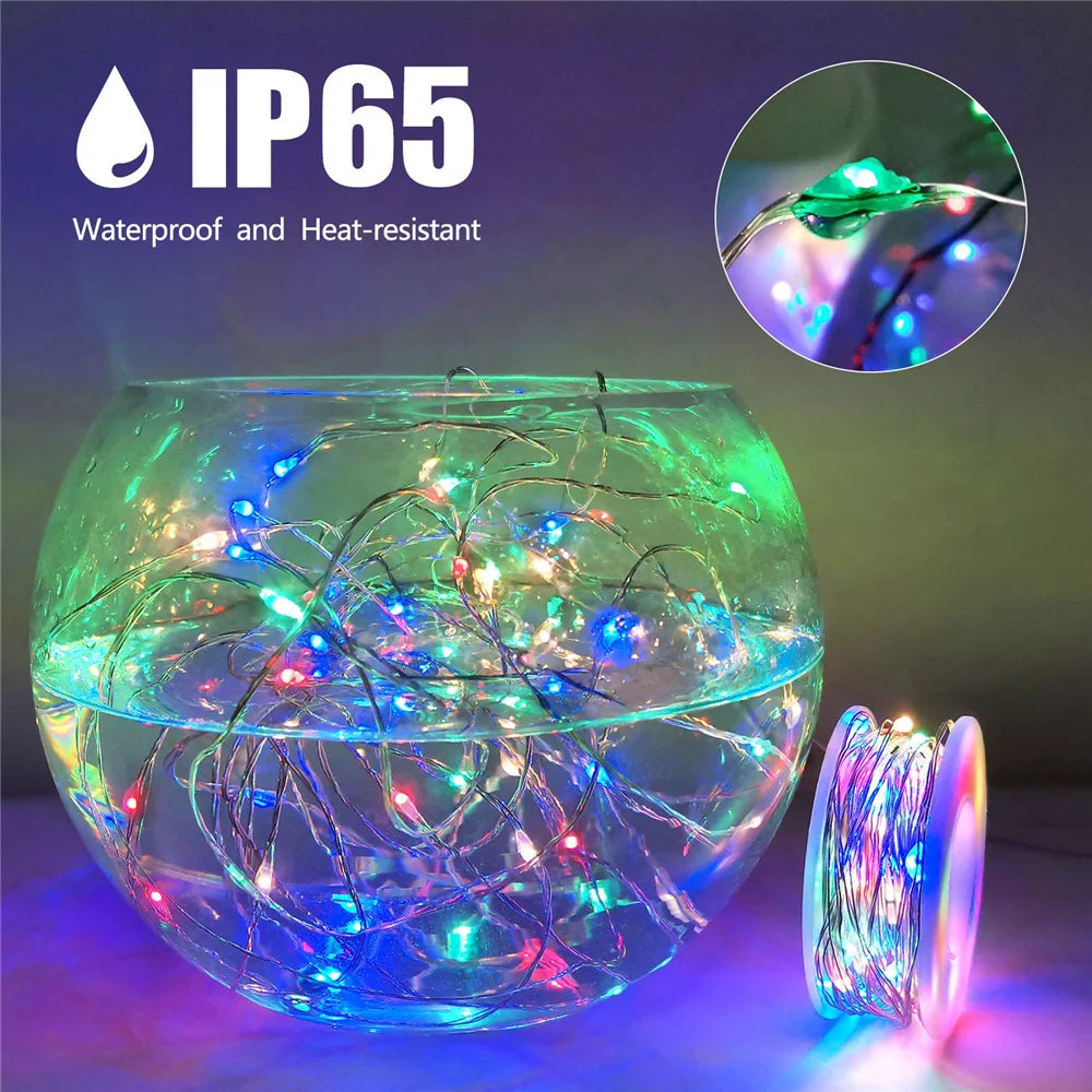 USB String Light Christmas Copper Wire Fairy Light Remote LED Lamp Indoor Bedroom Outdoor Garland Patio Wedding Party Decoration