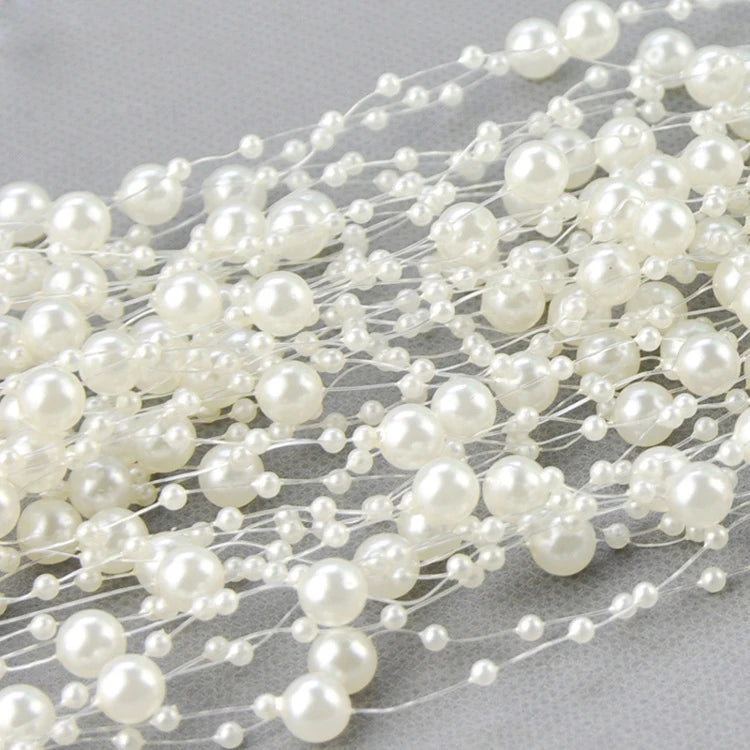 10M 3-8mm Beads Garland Pearl Strands Fish Chain Ribbon for Christmas Tree Wreath Gift Wrapping Decoration