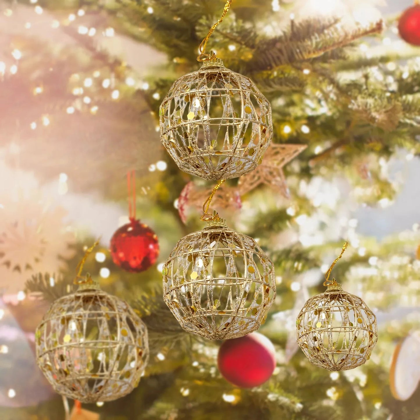 6PCS Christmas Xmas Tree Gold Ball Baubles Hanging Party Ornament Decoration Navidad Golden Dusted Christmas Ball With Scales