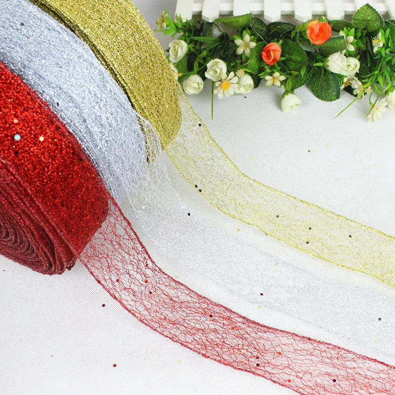 2M/Roll Christmas Ribbon Xmas Tree Garland Glitter Ribbon Bows Decorations DIY Crafts Fabric Ribbon For Christmas Gift Packaging