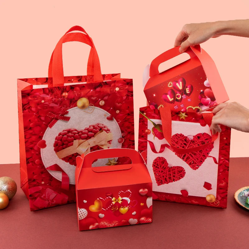 StoBag, Valentine’s Day Non Woven Gift Bags, Set of 12/30, Eco-Friendly and Perfect for Romantic Occasions, Packing Presents