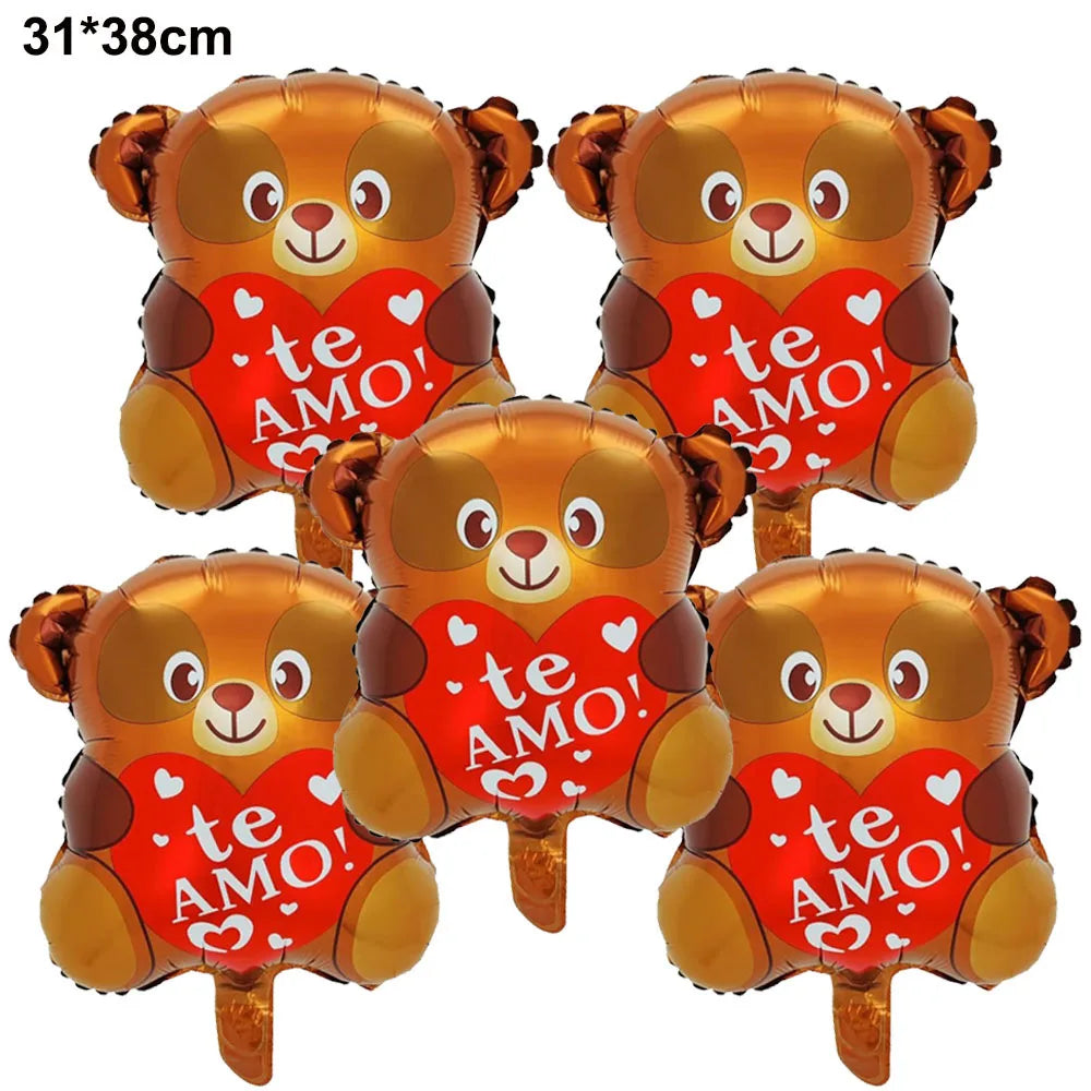 10/20/30/40/50pcs Valentines Day Balloon Romantic Red Heart Bear Monkey Rose Flower Mylar Balloon Special Night Party Decoration