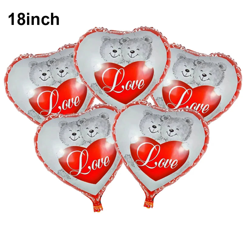 10/20/30/40/50pcs Valentines Day Balloon Romantic Red Heart Bear Monkey Rose Flower Mylar Balloon Special Night Party Decoration