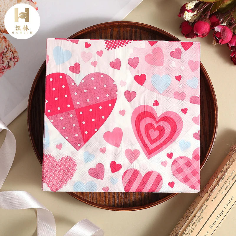 20/40/60pcs Valentines Napkins Valentine Day Napkins Heart Napkins Valentine Paper Napkins for Wedding Birthday Party Supplies