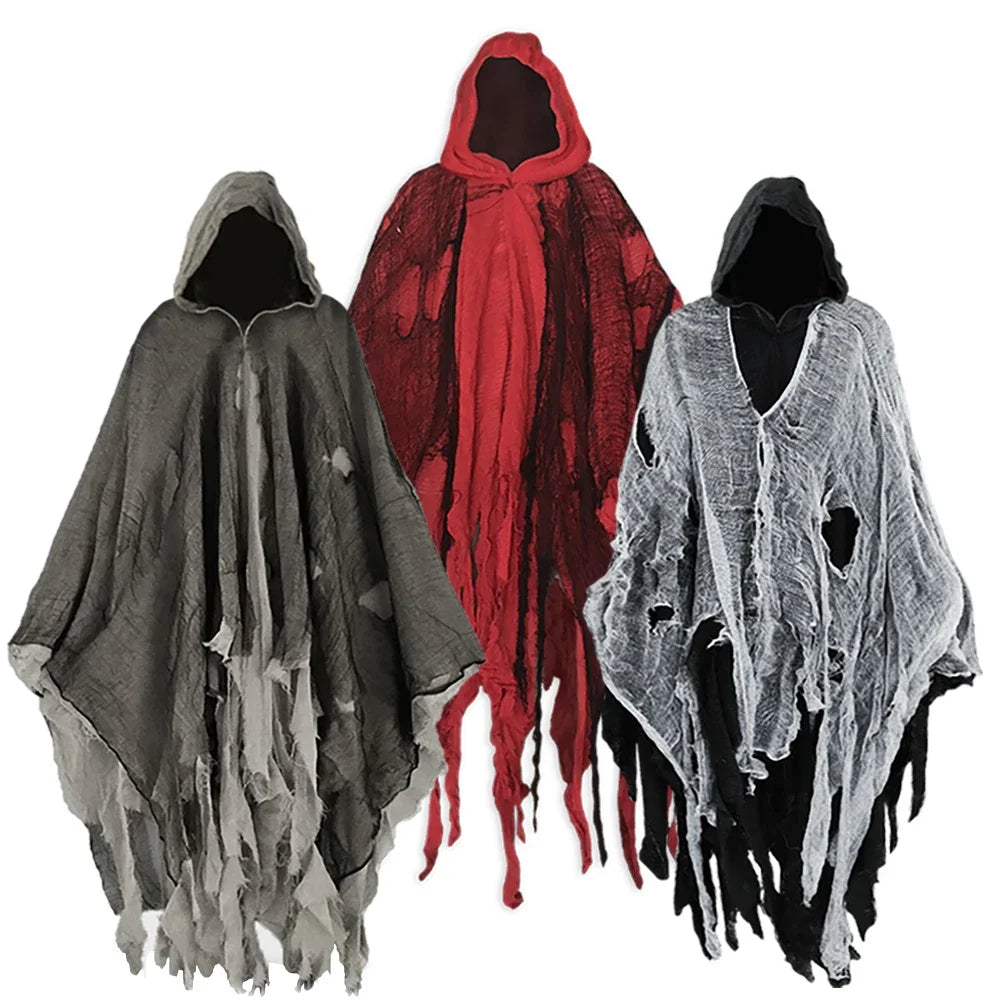 Gothic Horror Zombie Tattered Hooded Capes Unisex Halloween Ghost Dementors Cosplay Costume Day of The Dead Party Props Cloaks