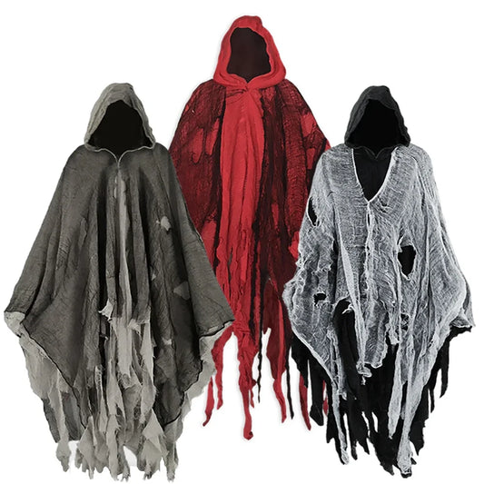 Gothic Horror Zombie Tattered Hooded Capes Unisex Halloween Ghost Dementors Cosplay Costume Day of The Dead Party Props Cloaks