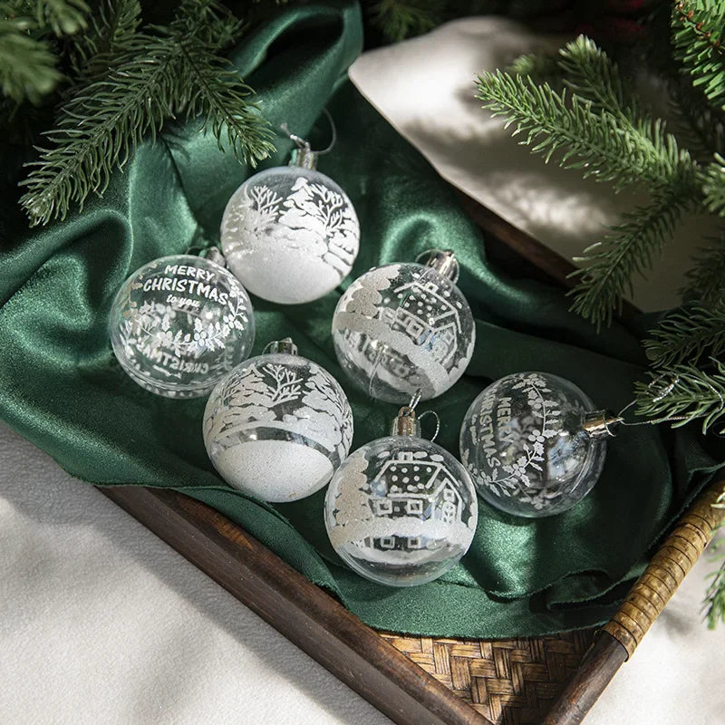 6pcs Transparent White Snow Ball Christmas Balls Pendant Xmas Tree Decoration Clear Baubles Hanging Ornament Home Decor New Year