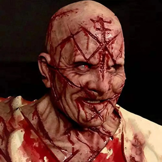 Halloween Realistic Bald Blood Scar Mask Human Face Latex Adults Mask Horror Bloody Headgear Party Cosplay Decor Dress Up Props