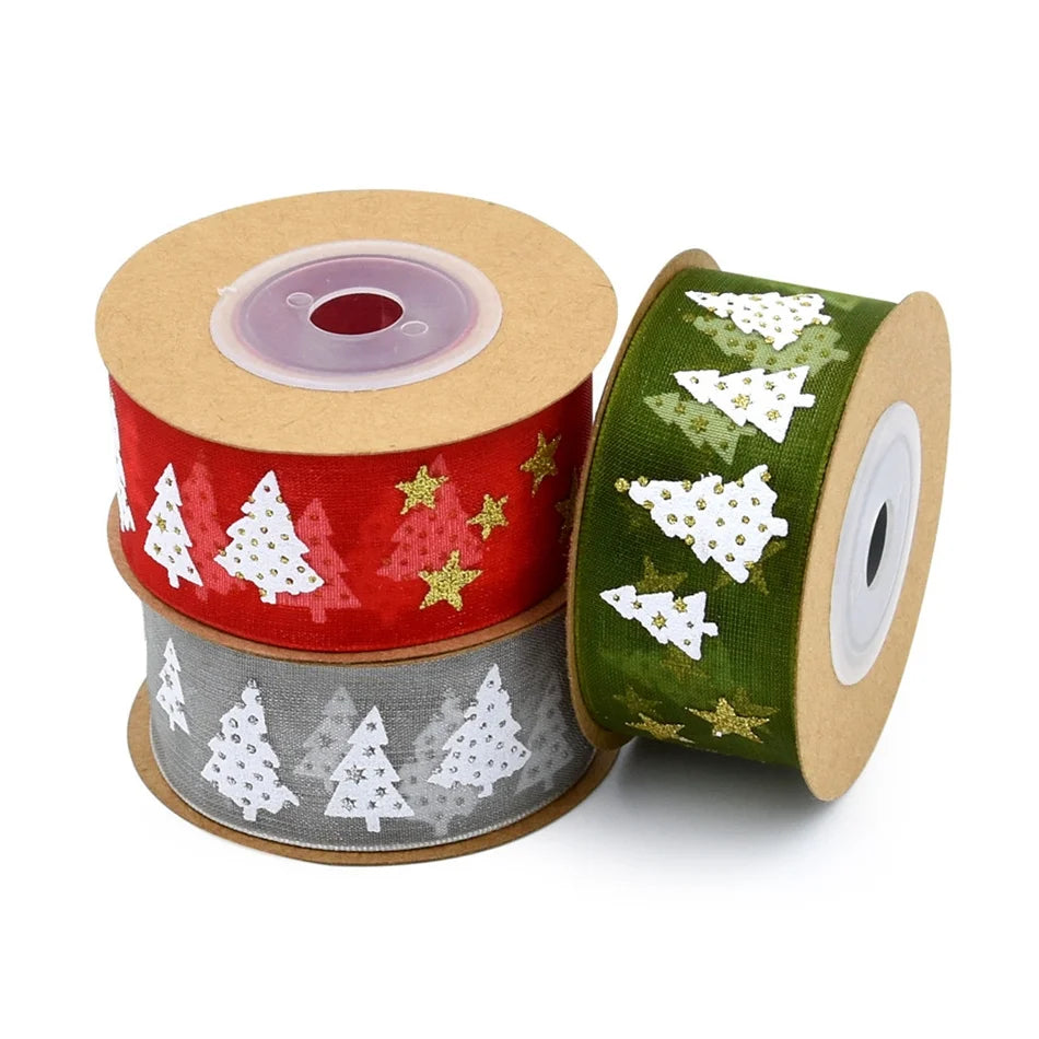 10mm 25mm Christmas Satin Ribbons Gift Bows Sewing Clothing DIY Natural Organza Ribbon Crafts Trim Wedding Fabric Decoration