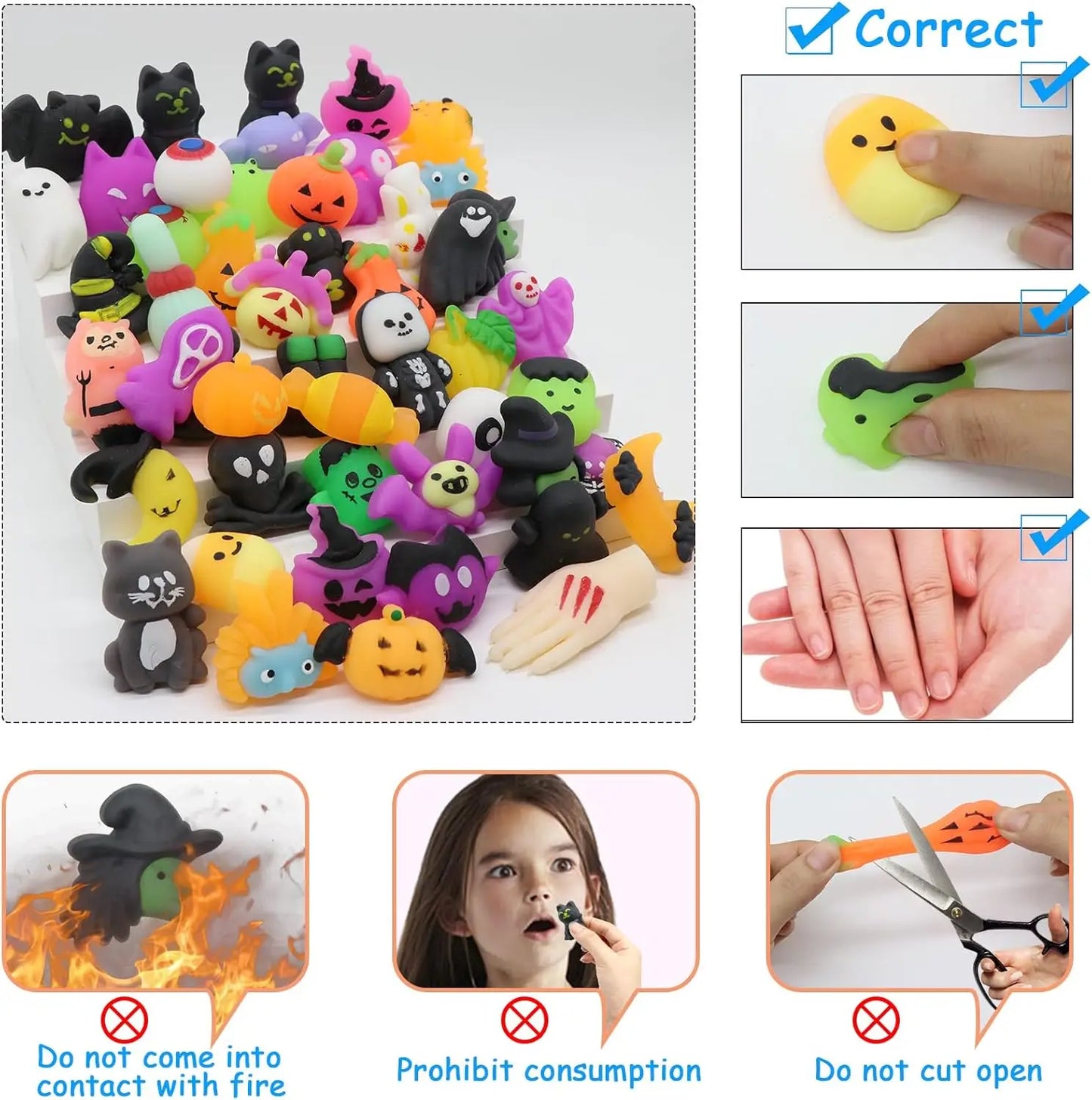 10/200Pcs Halloween Mochi Squishy Toys,Halloween Party Favourite Pumpkin Ghost Spider Squishies Halloween Toys For Relief Toys