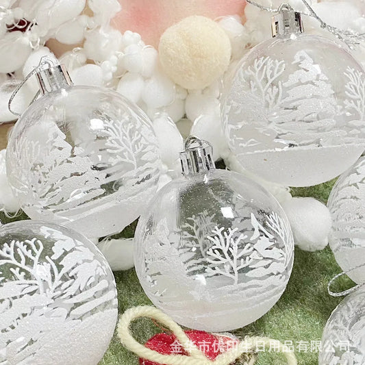 6pcs Transparent White Snow Ball Christmas Balls Pendant Xmas Tree Decoration Clear Baubles Hanging Ornament Home Decor New Year