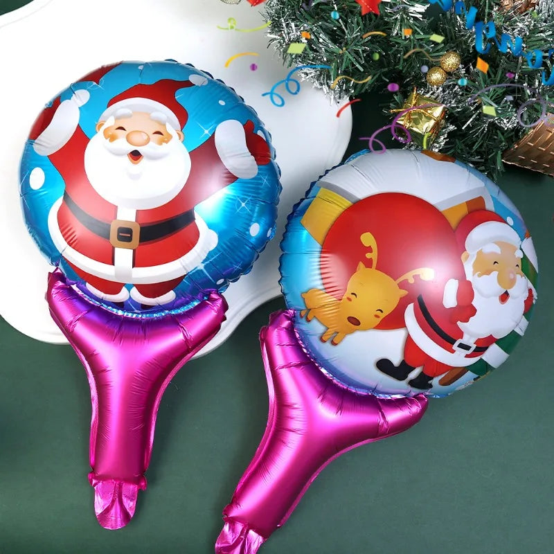 50/10PCS Christmas Balloon Inflatable Handheld Strike Stick Aluminum Film Headband Balloon Xmas Party New Year Decor Kids Toy