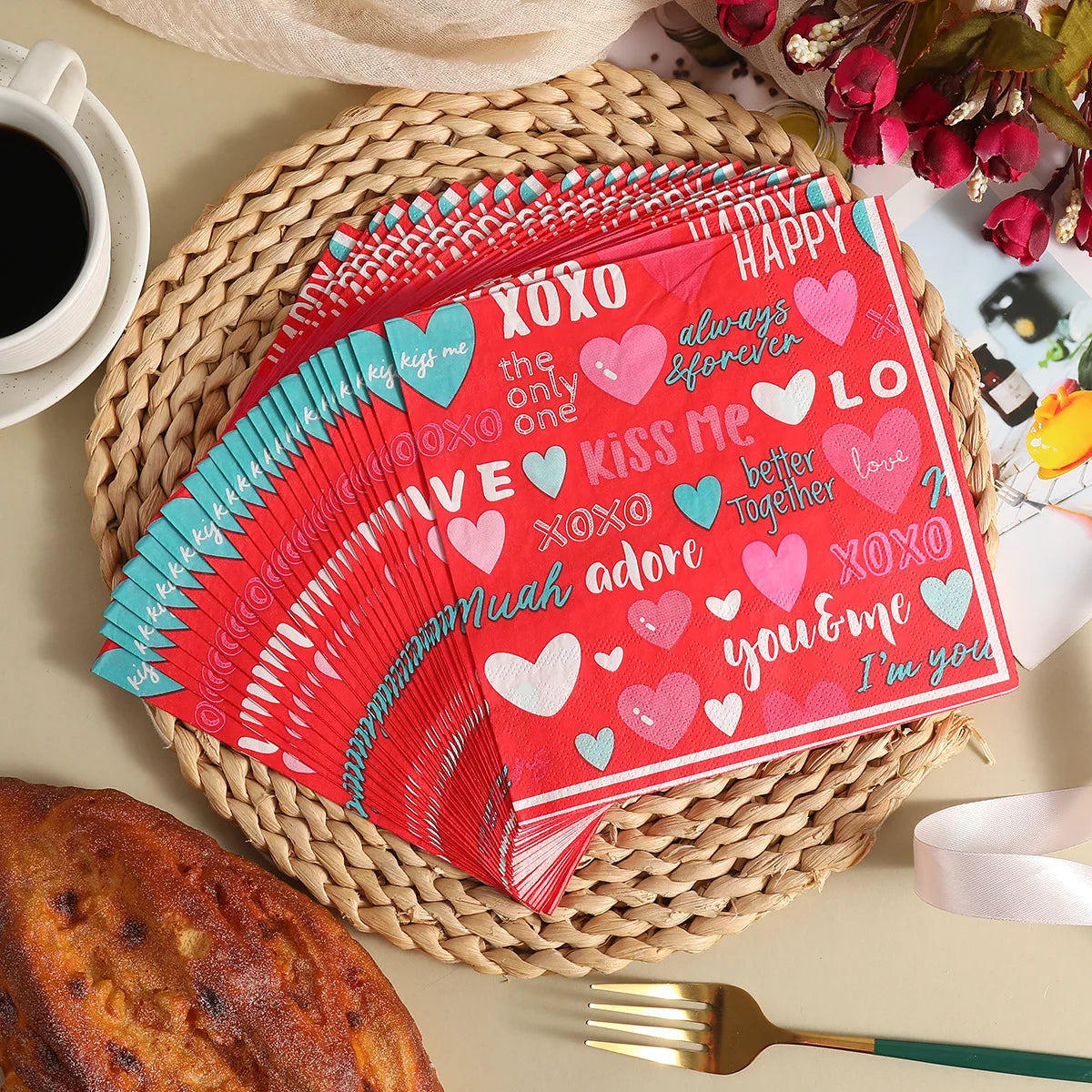 20/40/60pcs Valentines Napkins Valentine Day Napkins Heart Napkins Valentine Paper Napkins for Wedding Birthday Party Supplies