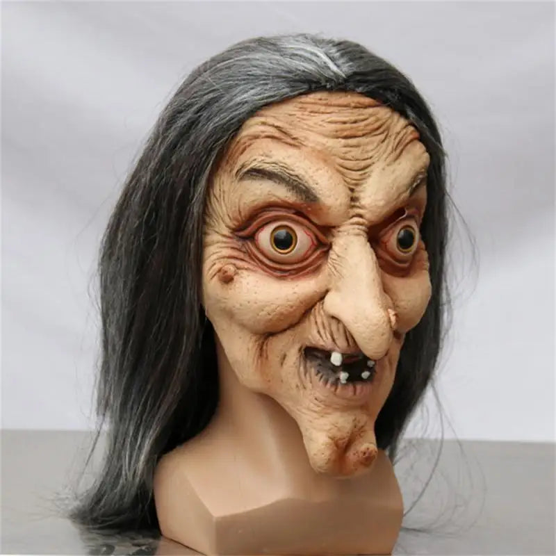 Halloween Horror Long-haired Witch Headgear Old Man Head Mask Haunted House Escape Room Scary Scene Costume Props