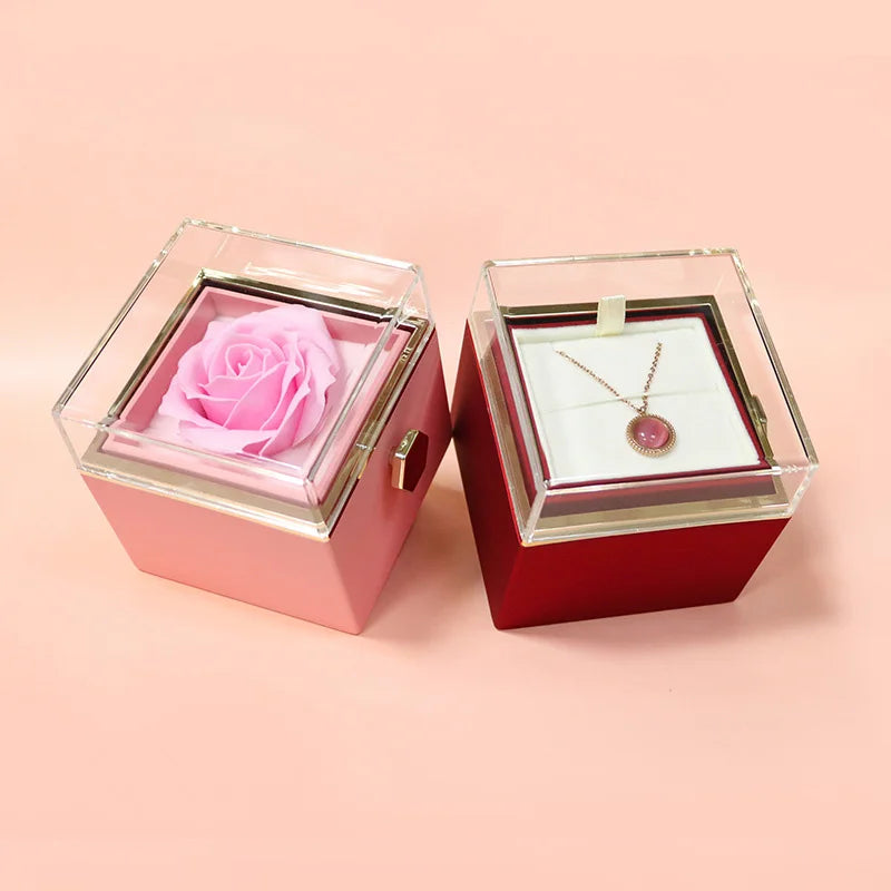 1PC Rotating Eternal Rose Flower Jewelry Box Ring Earrings Necklace Storage Boxes Wedding Valentine's Day Gift Boxes for Lovers