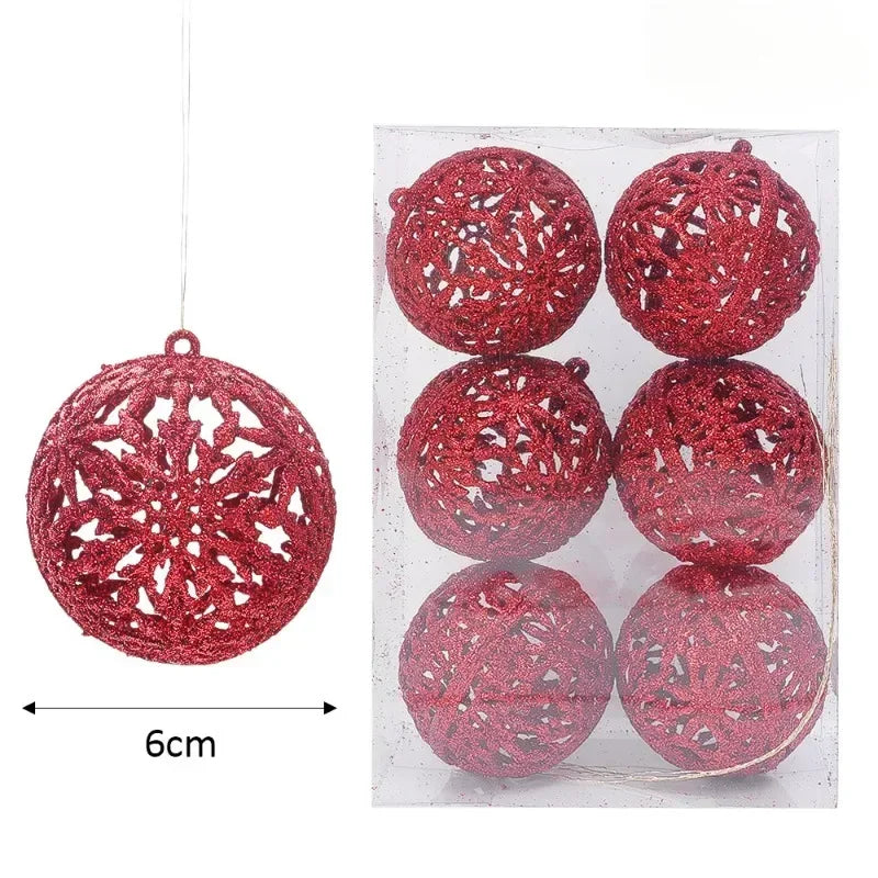 Christmas Glitter Ornament Balls Red Gold Hollow Out Xmas Tree Hanging Pendants Kids Toy Balls Home New Year Party Decor Supply