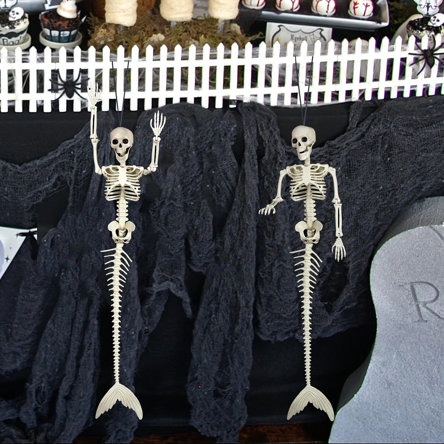 Halloween Skeleton Mermaid Movable Joints Scary Mermaid Skeleton Decoration Haunted House Party Supplies Graveyard Haunted House