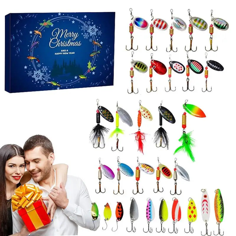 24pcs Fishing Set Advent Calendar Creative Christmas Gift for Fishing Lovers Fishing Gear Advent Calendar Christmas Gift for Man