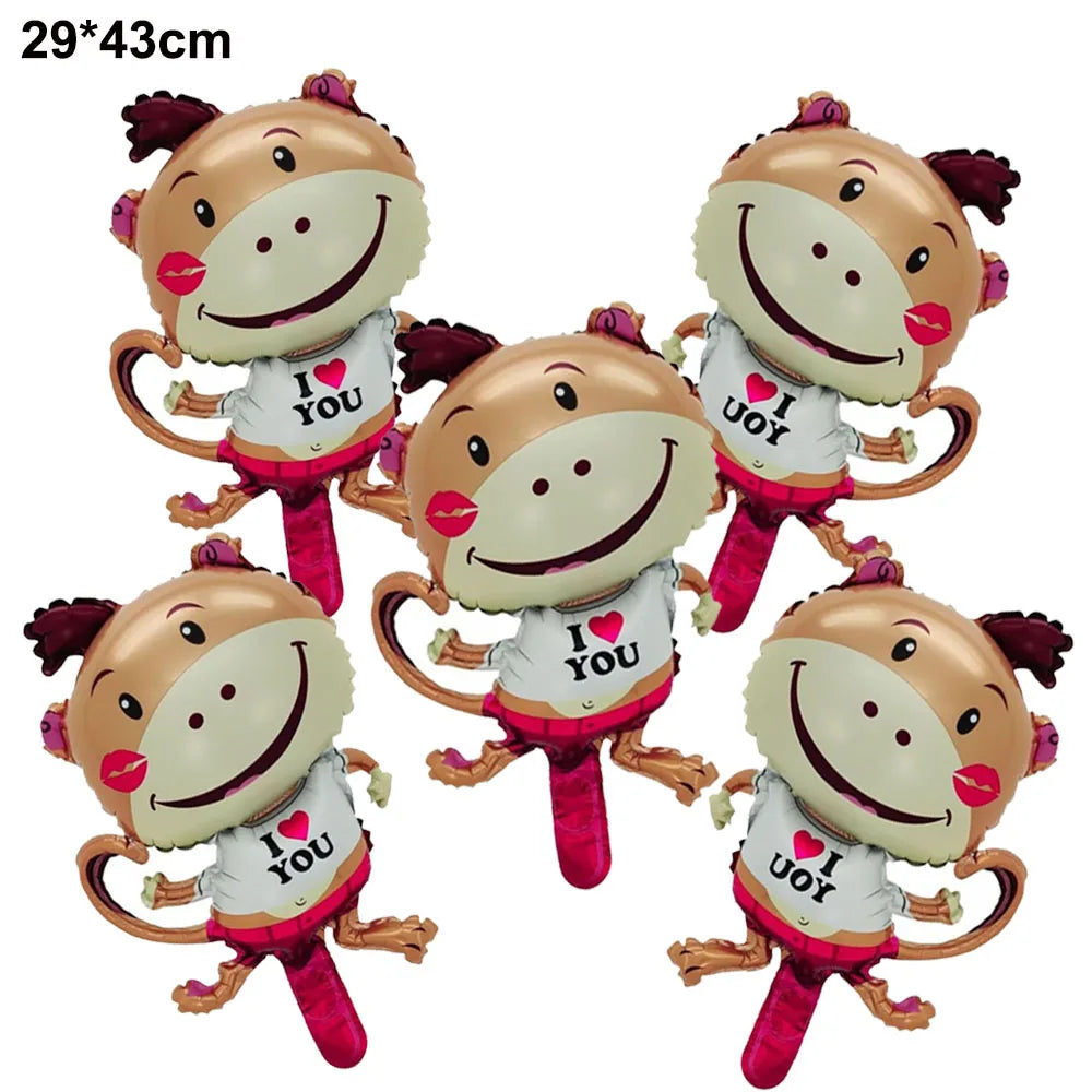 10/20/30/40/50pcs Valentines Day Balloon Romantic Red Heart Bear Monkey Rose Flower Mylar Balloon Special Night Party Decoration