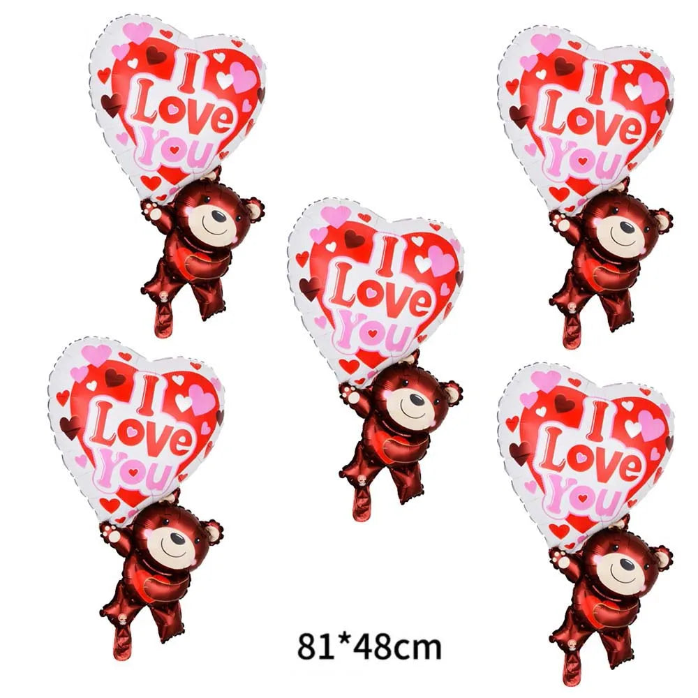 10/20/30/40/50pcs Valentines Day Balloon Romantic Red Heart Bear Monkey Rose Flower Mylar Balloon Special Night Party Decoration