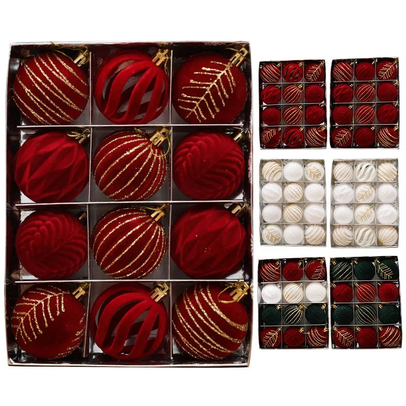 12pcs 6cm Wine Red Christmas Ball Ornaments Christmas Tree Party Decoration New Year Christmas Spheres Pendant Velvet Balls