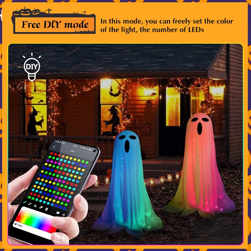 2024 New Halloween RGBIC Light Up Spooky Ghost With App Control Standing Ghost For Lawn Porch Yard Outdoor And Indoor Decoration