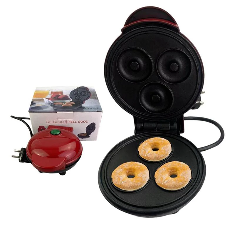 Electric Donut Machine Non-Stick Coated Kitchen Donut Maker Kid's Snacks Desserts Breakfast Mini 3 Donut Maker EU Plug