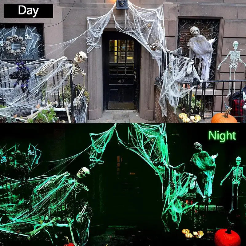 3/6/10 Meters Glow in The Dark Spider Web Halloween Fake White Spider Webs Halloween Decoration for Home/Outdoor Decor