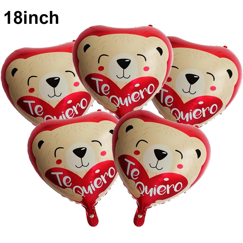 10/20/30/40/50pcs Valentines Day Balloon Romantic Red Heart Bear Monkey Rose Flower Mylar Balloon Special Night Party Decoration