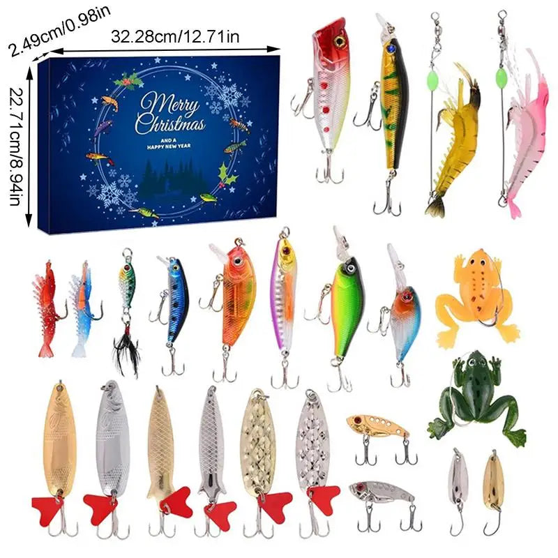 24 Days Christmas Advent Calendar 2024 Fishing Christmas Countdown Calendar Fish Bait Christmas Calendar for Christmas Gifts