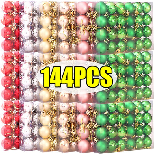 144/24pcs Mini Electroplated Christmas Balls Set Xmas Tree Pendant Christmas Ball Hanging Ornament for New Year Party Home Decor