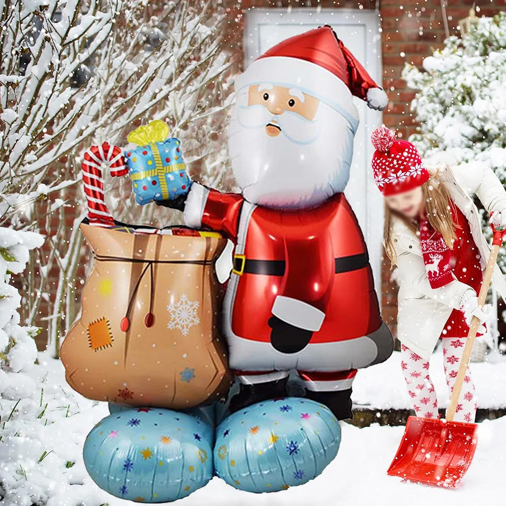 Christmas Inflatables Santa Claus Balloons Outdoor Decor Standing Santa Claus Foil Balloon Xmas Tree Snowman Xmas Party Decorati