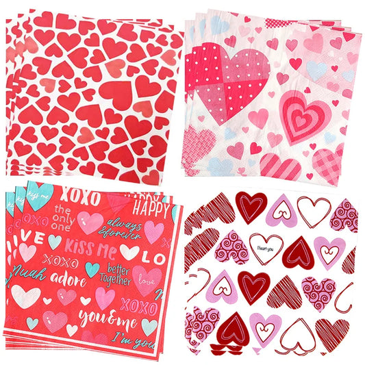 20/40/60pcs Valentines Napkins Valentine Day Napkins Heart Napkins Valentine Paper Napkins for Wedding Birthday Party Supplies