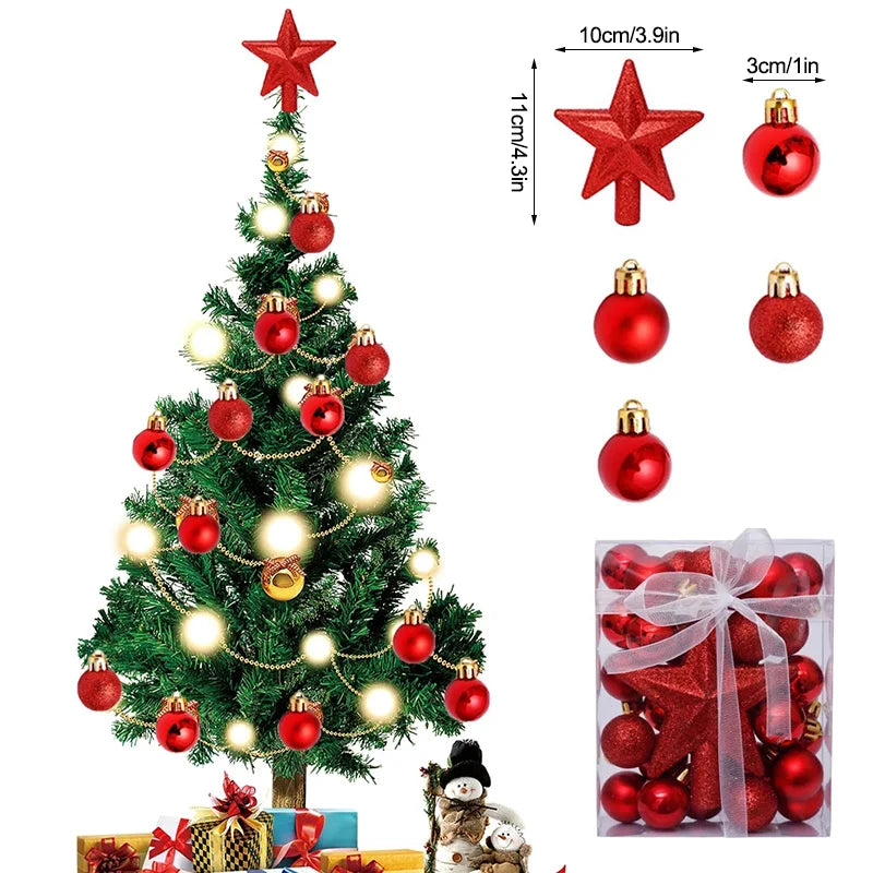 30pcs/set Christmas Bauble Balls Pendant Xmas Tree Hanging Ornament Star Topper Noel Navidad Decoration for Home New Year Gift