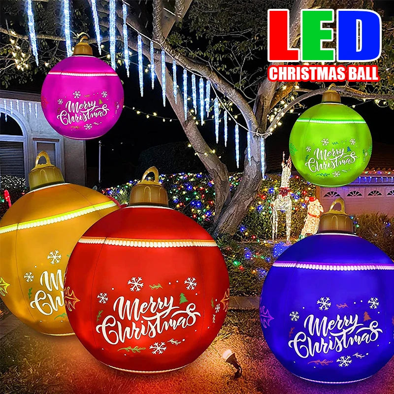 60CM LED Light Christmas ball Outdoor Christmas Inflatable Decorated Ball Made PVC Giant No Light Large Balls Tree Decorations