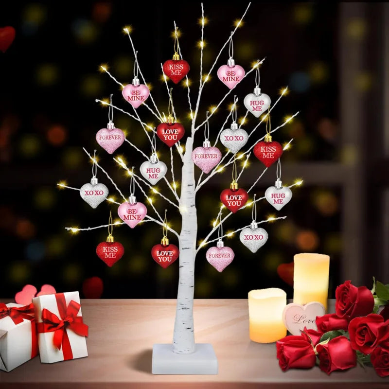 Creative Love LED Silver Birch Tree Light Bedroom Valentines Day Atmosphere Decorative Lamp Wedding Party Decorative Ornaments