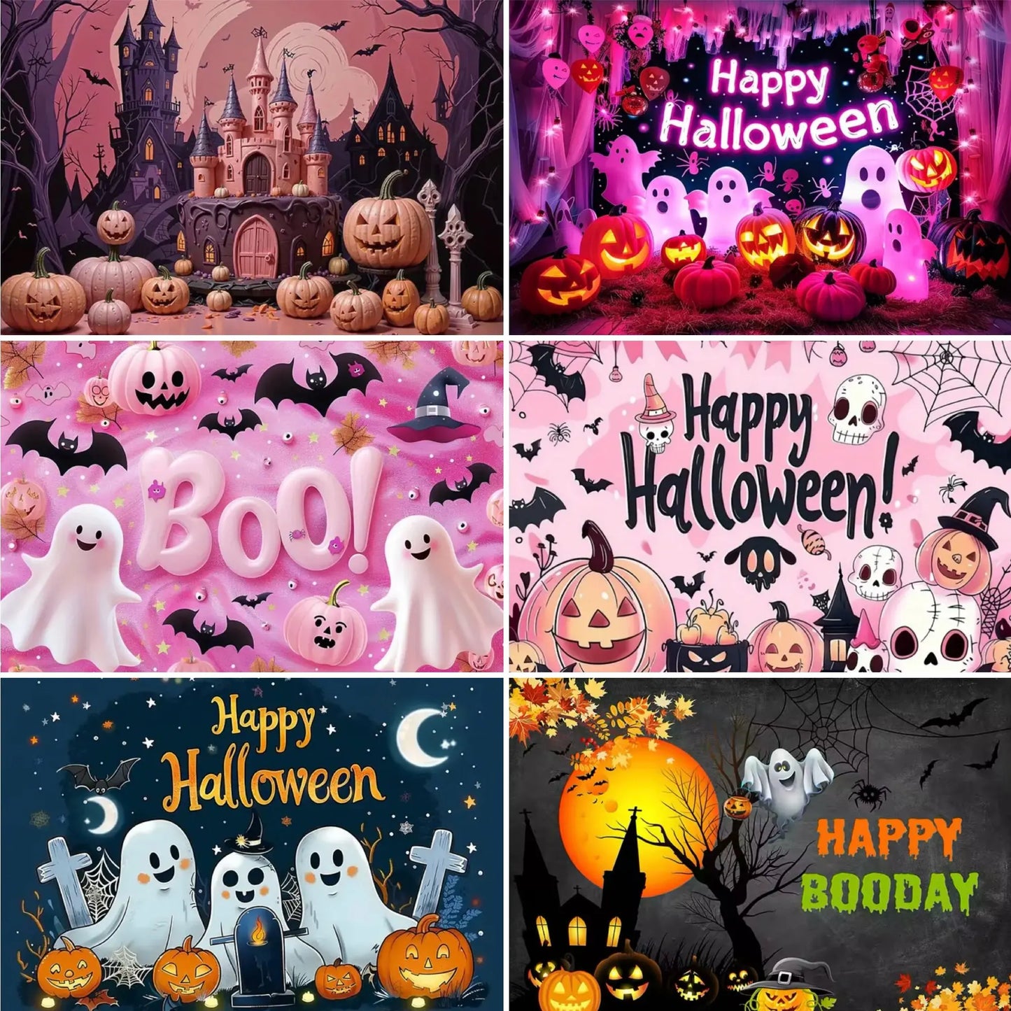 Halloween Pink Soft Halloween Night Decoration Background Banner Theme Family Party Room Decor Poster Happy Birthday Background