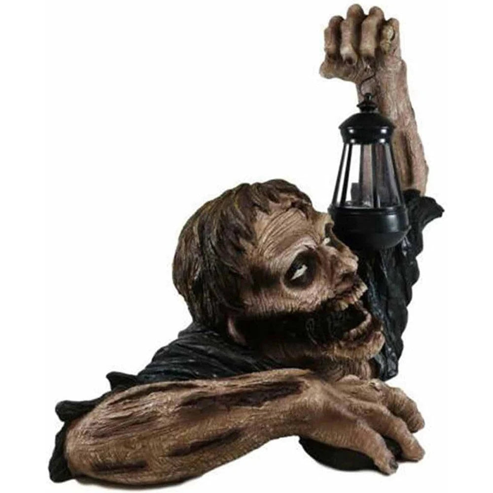 Horror Zombie Carrying Lamp Ornament Garden Crafts Decor Resin Statue Model Doll LED Lantern Light Room Halloween Decoration