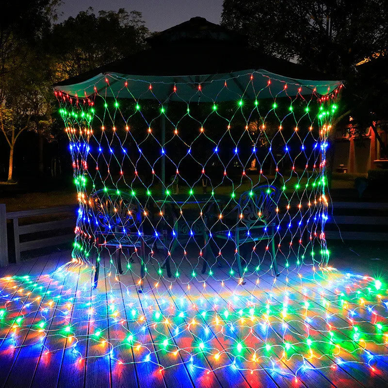 Solar / EU/US Curtain Light LED Fairy String Net Mesh Christmas 3x2m Party Wedding New Year Garland Outdoor Garden Decoration