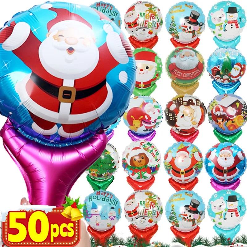 50/10PCS Christmas Balloon Inflatable Handheld Strike Stick Aluminum Film Headband Balloon Xmas Party New Year Decor Kids Toy