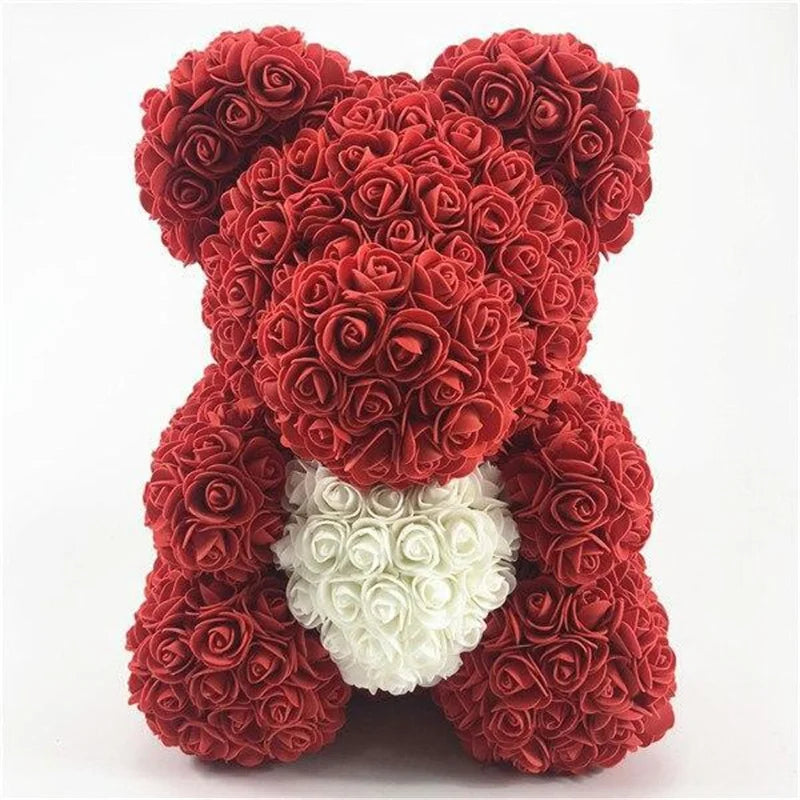 Dropshipping 40cm Teddy Bear of Rose Artificial Flowers PE Rose Bear for Women Valentines Wedding Christmas Gift Box Home Decor