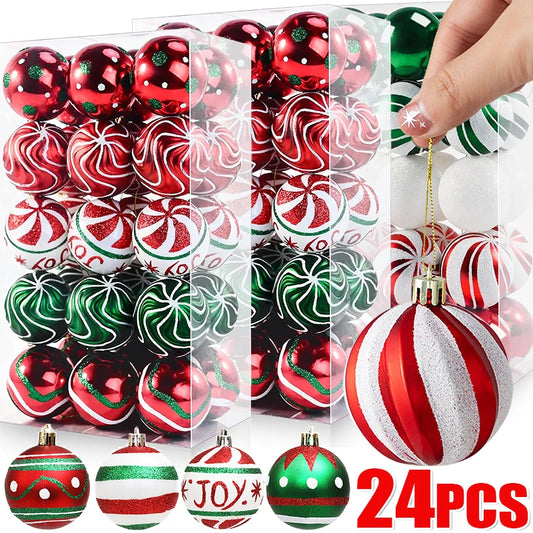 6/24Pcs Christmas Colored Balls Glitter Christmas Tree Hanging Painting Pendant Ornament Home New Year Party Gift Decoration