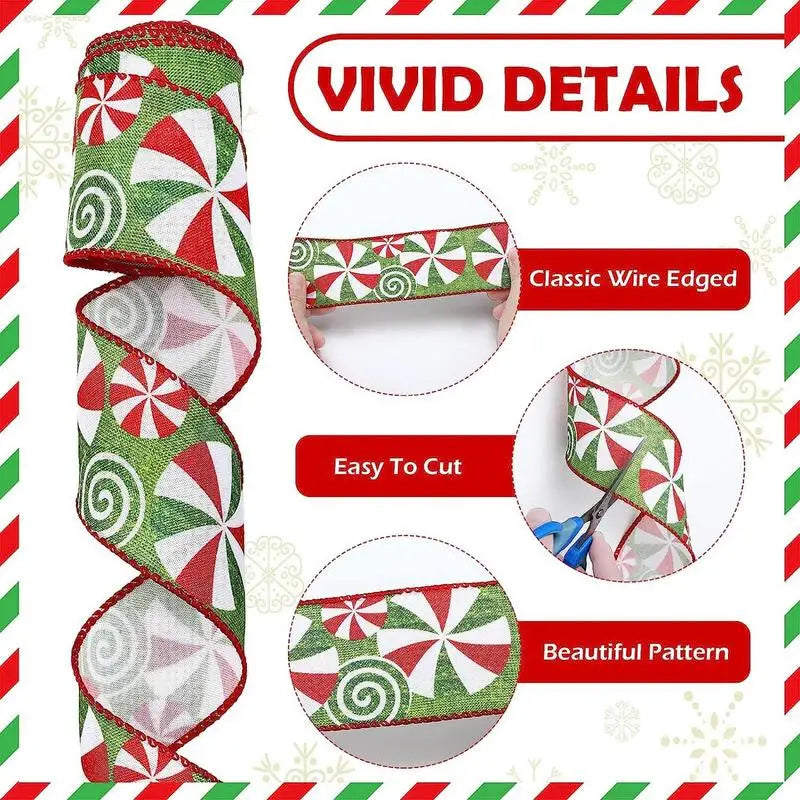 Christmas Wired Ribbons 4.5m Buffalo Plaid Ribbons Vintage Christmas Trees Wired Edge Ribbon For Xmas DIYs Wrapping Floral Craft