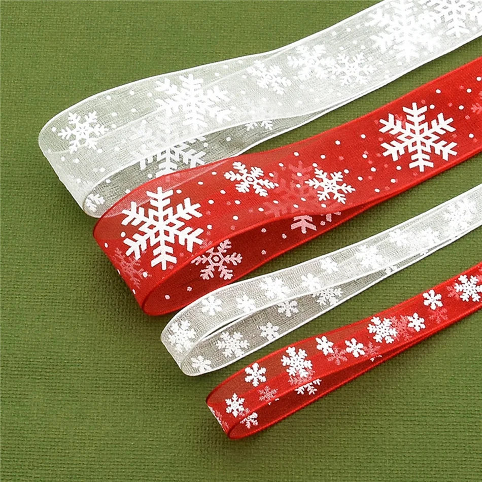 10mm 25mm Christmas Satin Ribbons Gift Bows Sewing Clothing DIY Natural Organza Ribbon Crafts Trim Wedding Fabric Decoration