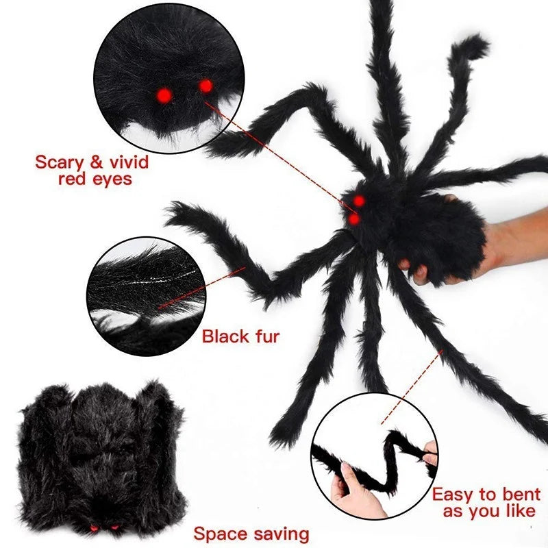 150/200cm Black Scary Giant Spider Huge Spider Web Halloween Decoration Props Haunted House Holiday Outdoor Giant Decoration