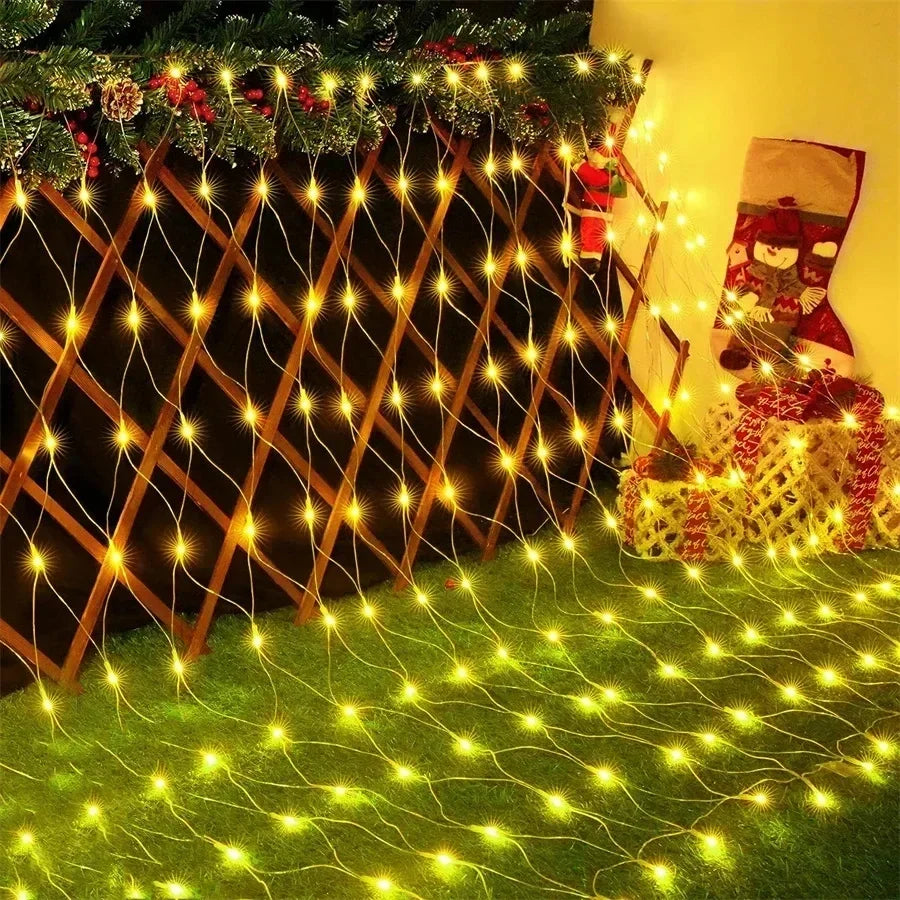 2x3M EU or US Plug LED Net Mesh Fairy String Light Garland Window Curtain Christmas Fairy Light Wedding Party Holiday Decoration