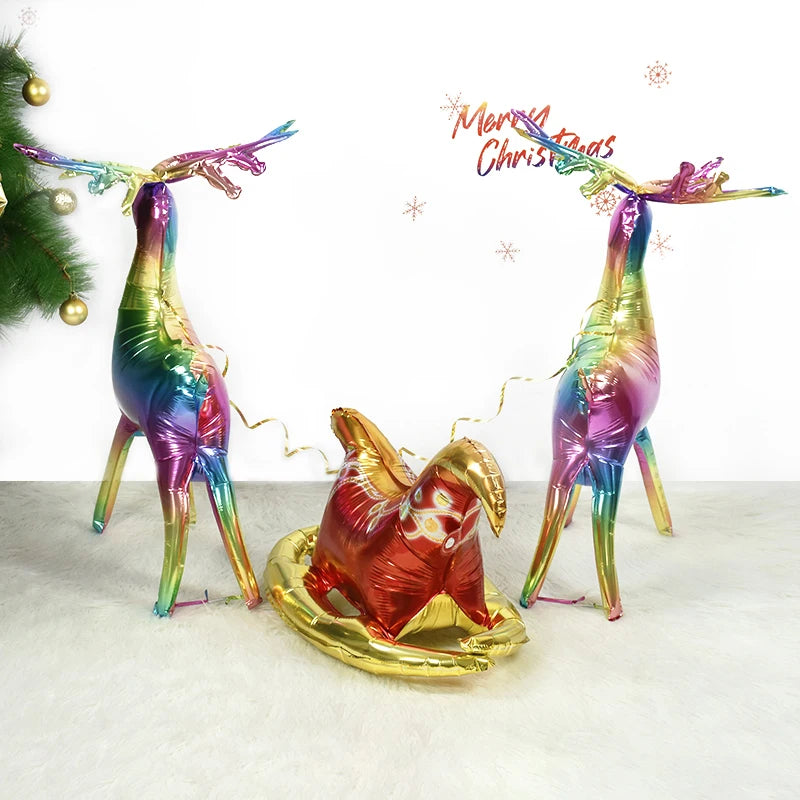 Christmas 3D Standing Elk Balloon Reindeer Sleigh Inflatable Ball Aluminum Film Balloon New Year Party Decoration Xmas Ornaments