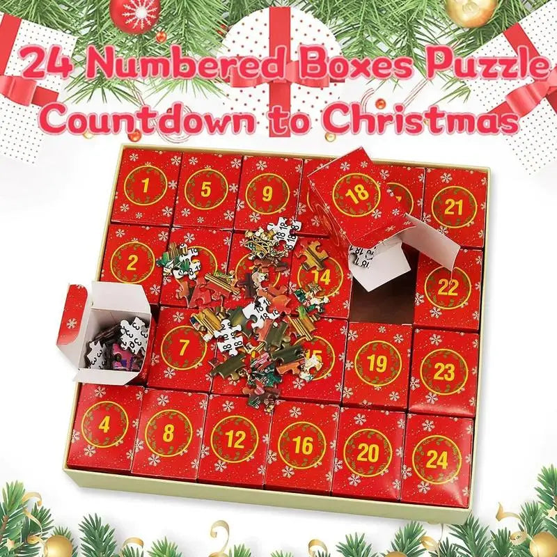 2023 Christmas Advent Calendar 1008pcs Santa Jigsaw Puzzles 24 Days Countdown Xmas Puzzle Toy Surprise Gifts For Kids Boys Girls